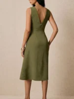 Asymmetrical Neck Ruched Midi Dress - Image 3
