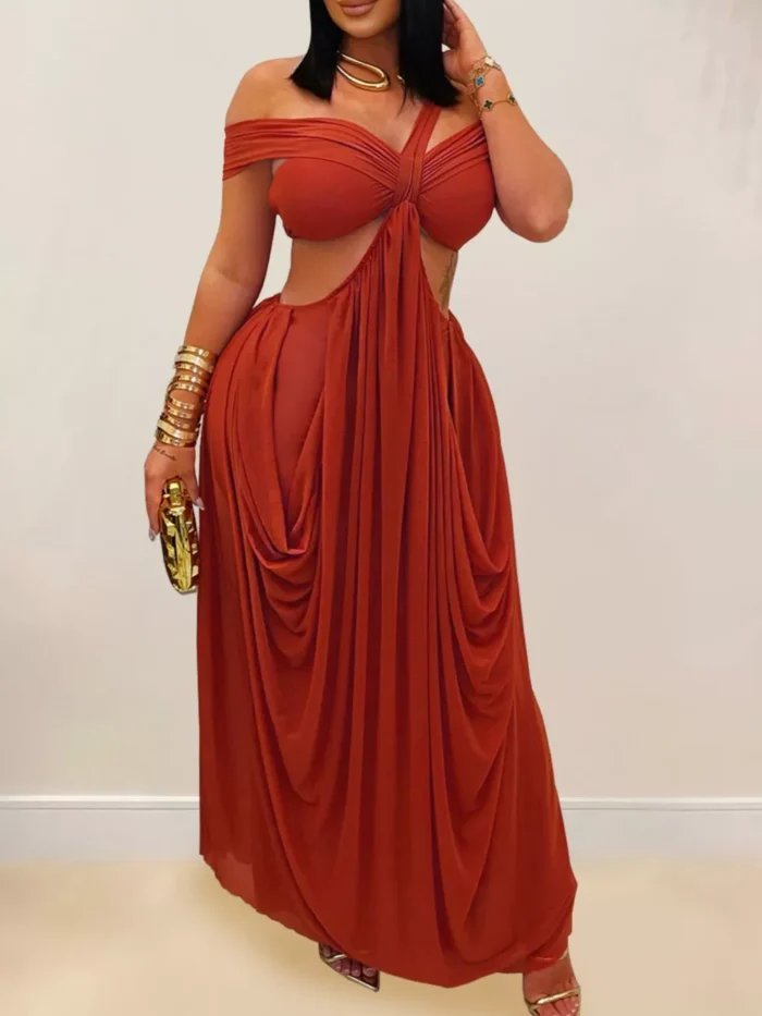 Cutout Off Shoulder Ruched Maxi Dress - Image 7