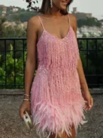 Full Size Sequin and Feather Fringe Mini Dress Plus Size - Image 6
