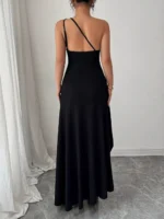 One-Shoulder Ruched High-Slit Maxi Dress - Image 4