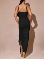 Slit Asymmetrical Hem Spaghetti Strap Maxi Dress - Image 7