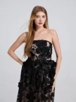 Floral Applique Strapless Midi Dress - Image 8