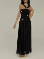 Ruched Sleeveless Maxi Dress with Embellishments