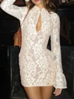 Lace Cutout Long Sleeve Mini Dress - Image 7
