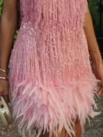 Full Size Sequin and Feather Fringe Mini Dress Plus Size - Image 7