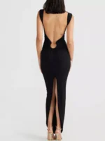 Backless Slit Back Cutout Maxi Dress - Image 3