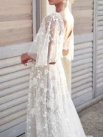 Full Size Lace Flutter Sleeve V-Neck Dress Plus Size - Image 3