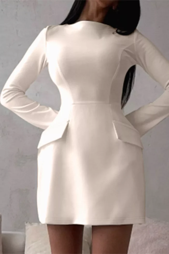 Long-Sleeve Mini Dress with Flap Pockets - Image 2