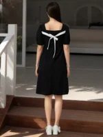 Puff Sleeve Bow Back Mini Dress - Image 4