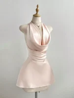 Satin Backless Halter Neck Dress - Image 2