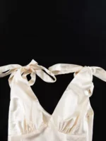 Satin Tie Shoulder Deep V-Neck Dress - Image 8