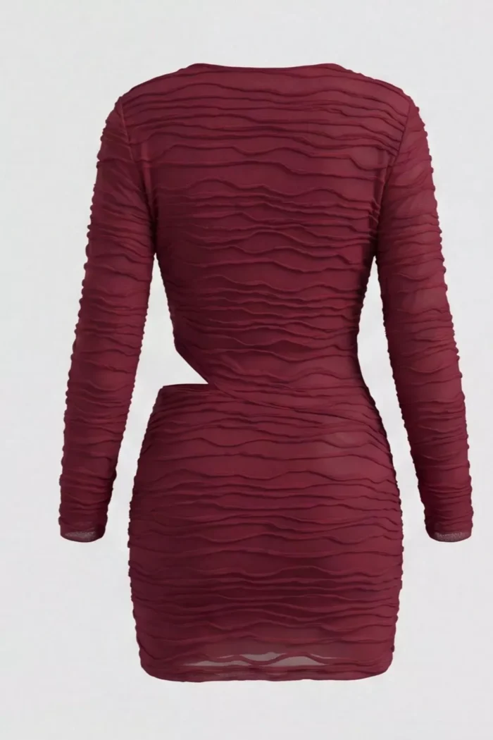 Ruched Cutout Cowl Neck Long Sleeve Mini Dress - Image 5