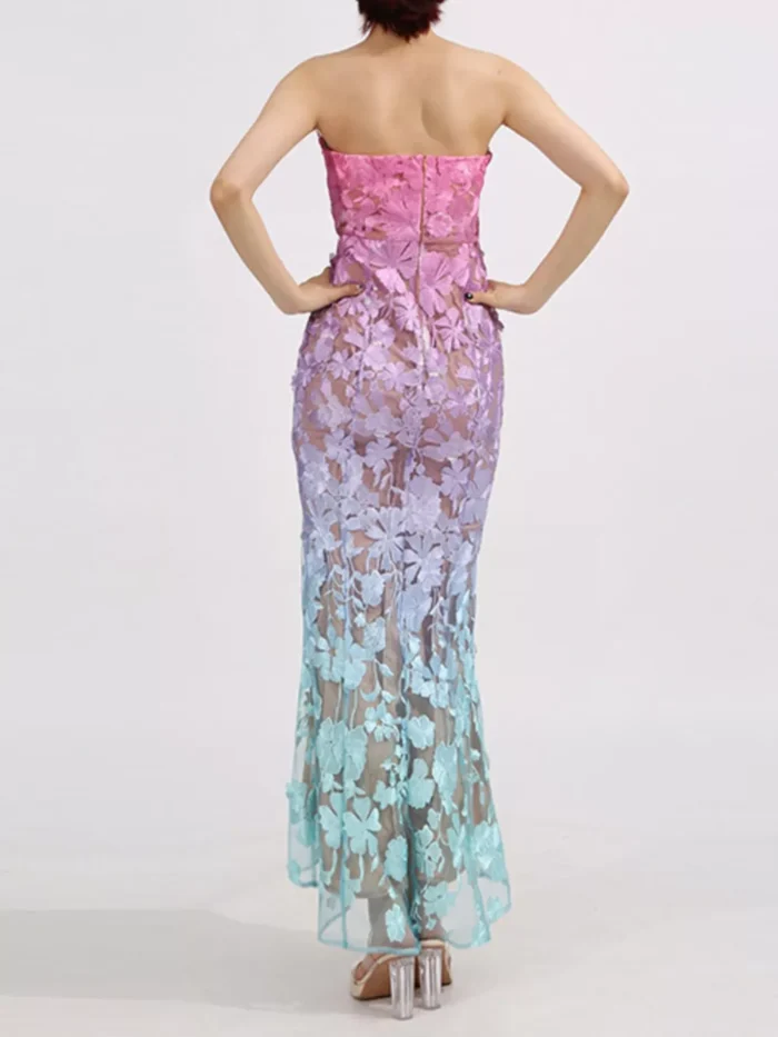 Floral Embroidered Tube Maxi Dress - Image 6