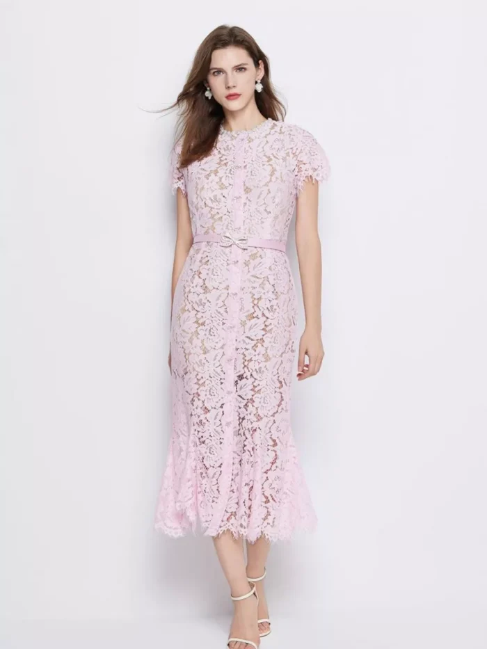Lace Short Sleeve Mermaid Dress - Image 3
