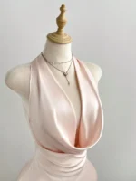 Satin Backless Halter Neck Dress - Image 5