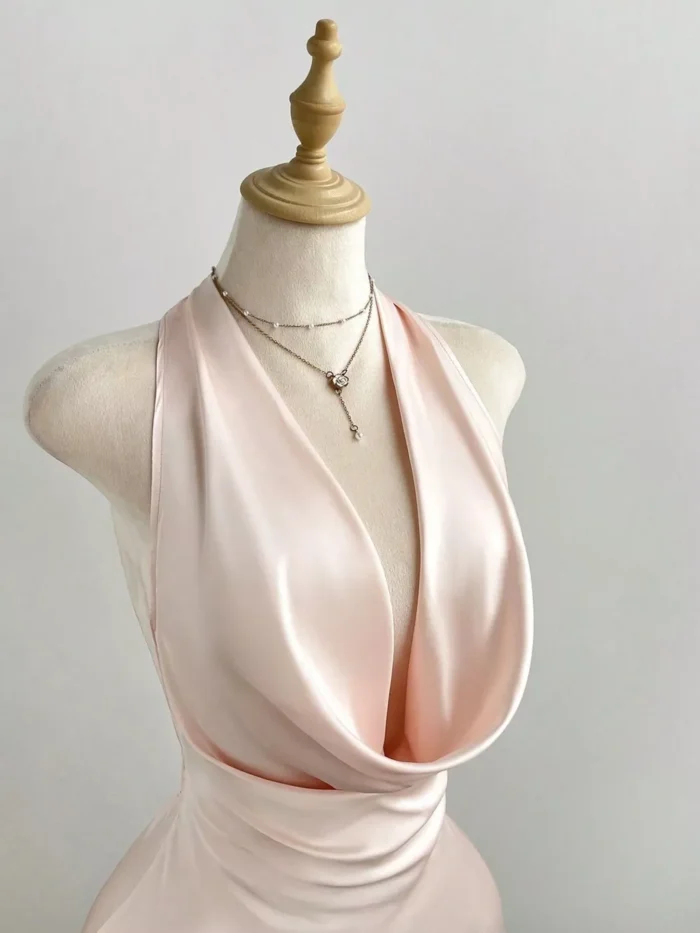 Satin Backless Halter Neck Dress - Image 5