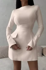 Long-Sleeve Mini Dress with Flap Pockets