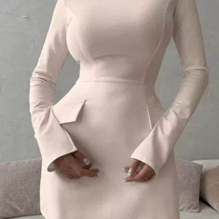 Long-Sleeve Mini Dress with Flap Pockets