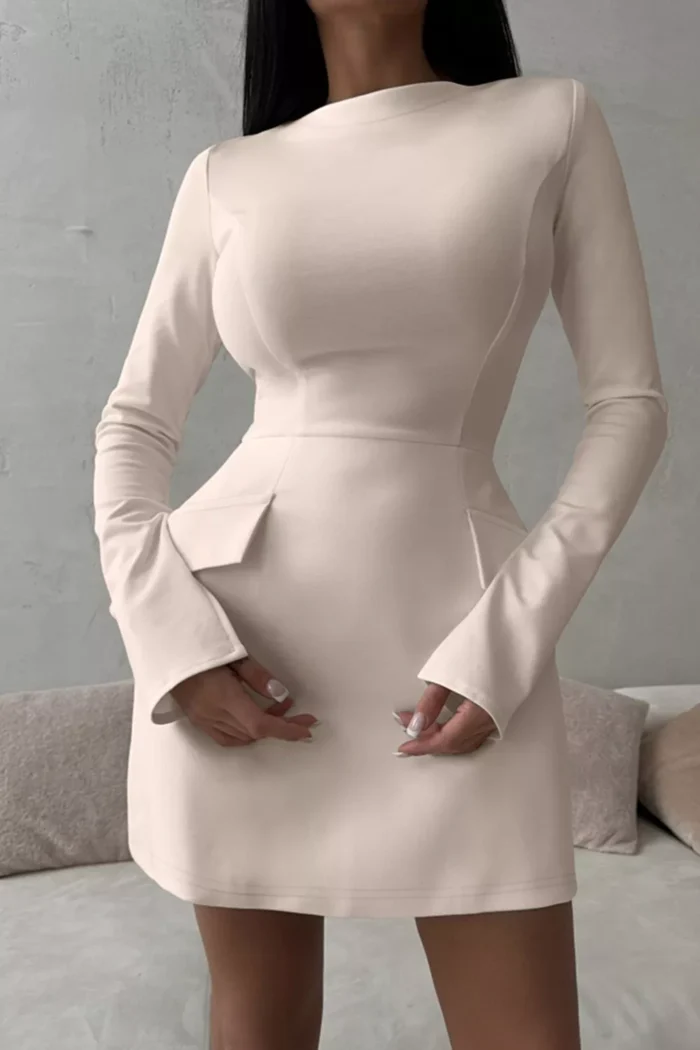 Long-Sleeve Mini Dress with Flap Pockets Long-Sleeve Mini Dress with Flap Pockets - Image 1
