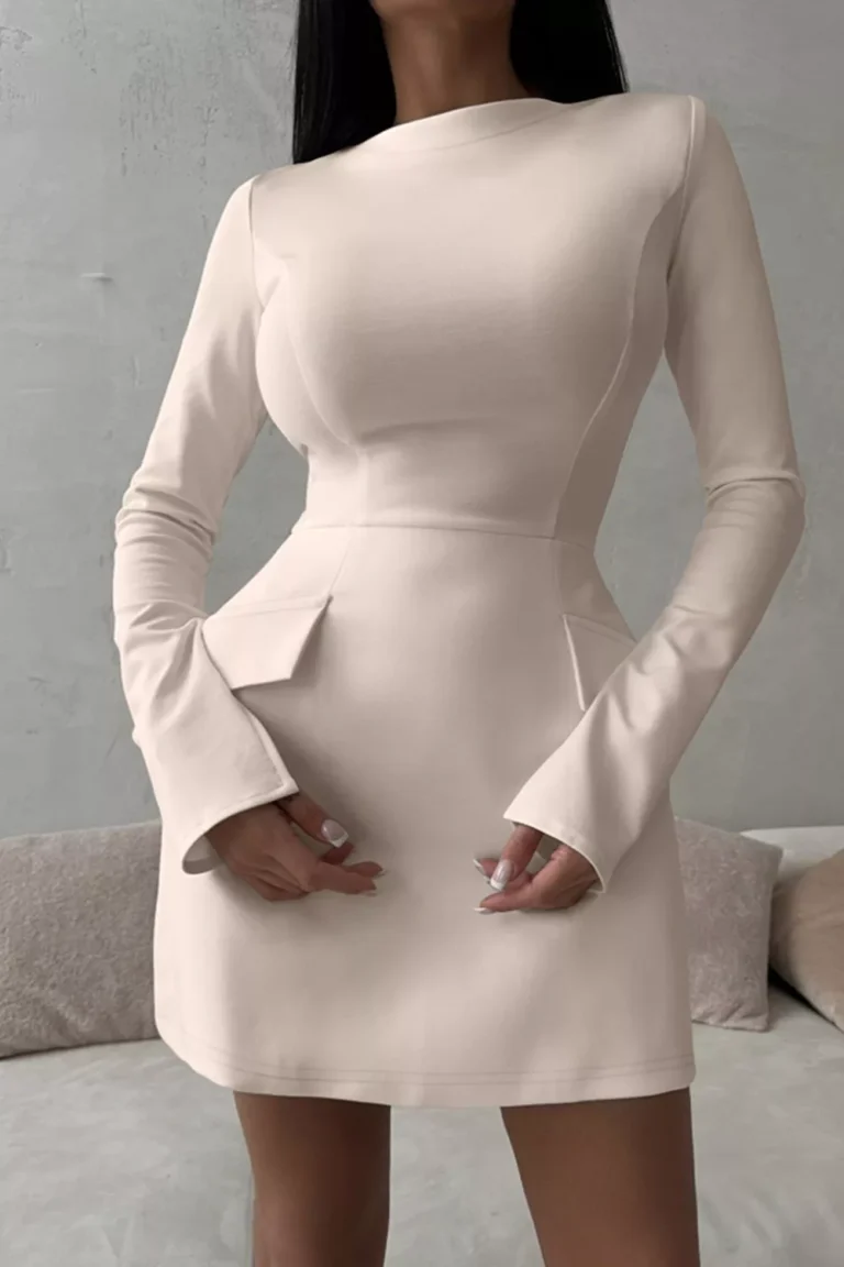 Long-Sleeve Mini Dress with Flap Pockets