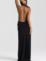 Split Backless Halter Neck Maxi Dress - Image 6