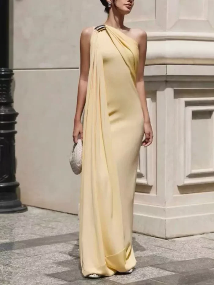 One-Shoulder Draped Maxi Dress - Image 3