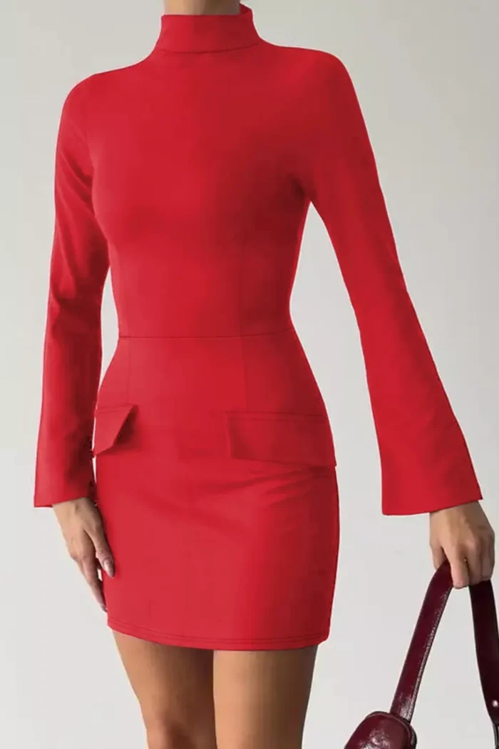 Long-Sleeve Mini Dress with Flap Pockets - Image 8