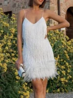 Full Size Sequin and Feather Fringe Mini Dress Plus Size - Image 3