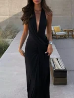 Split Backless Halter Neck Maxi Dress - Image 3