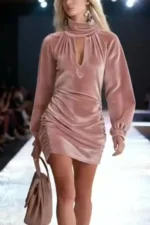 Elegant Velvet Ruched Mini Dress - Image 3