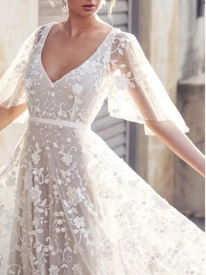 Full Size Lace Flutter Sleeve V-Neck Dress Plus Size - Image 2