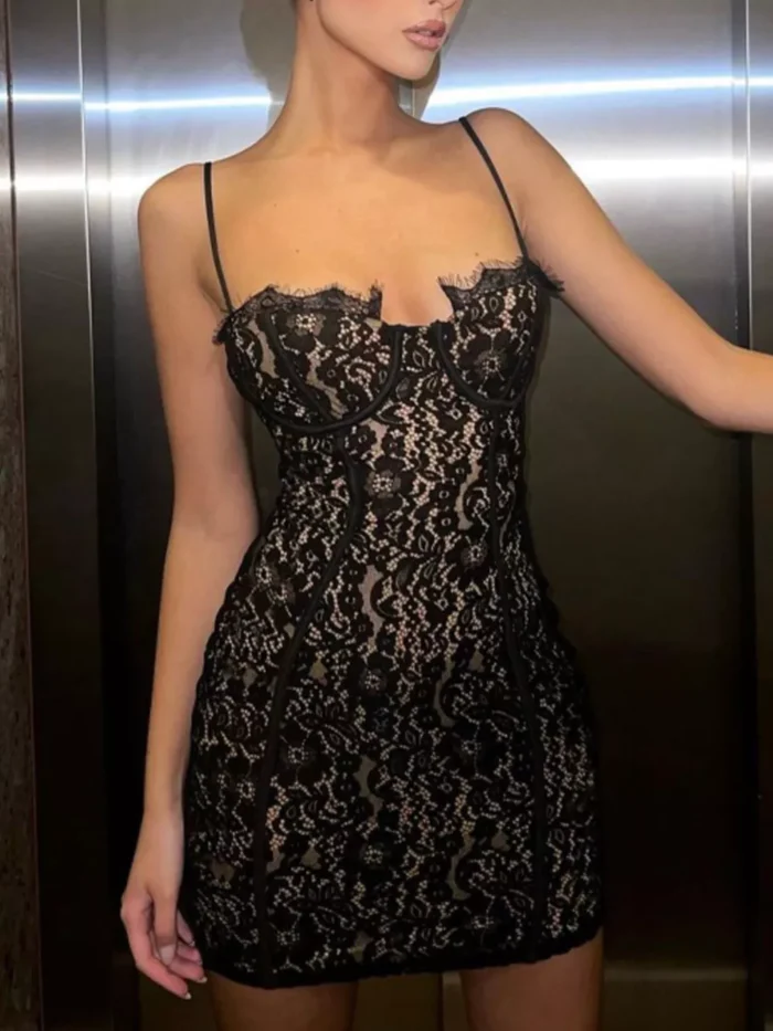 Lace Spaghetti Strap Mini Dress - Image 3