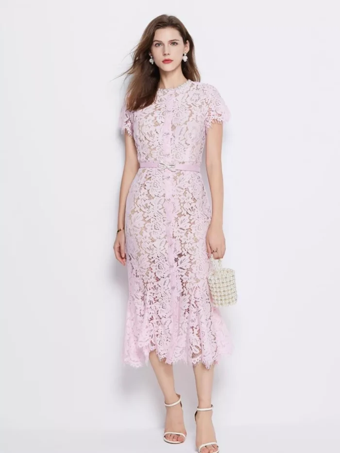 Lace Short Sleeve Mermaid Dress - Image 5
