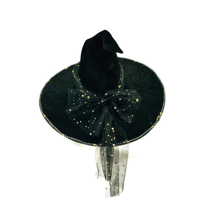 Halloween wrinkled witch hat party with lights witch hat black velvet witch hat makeup props - Image 4